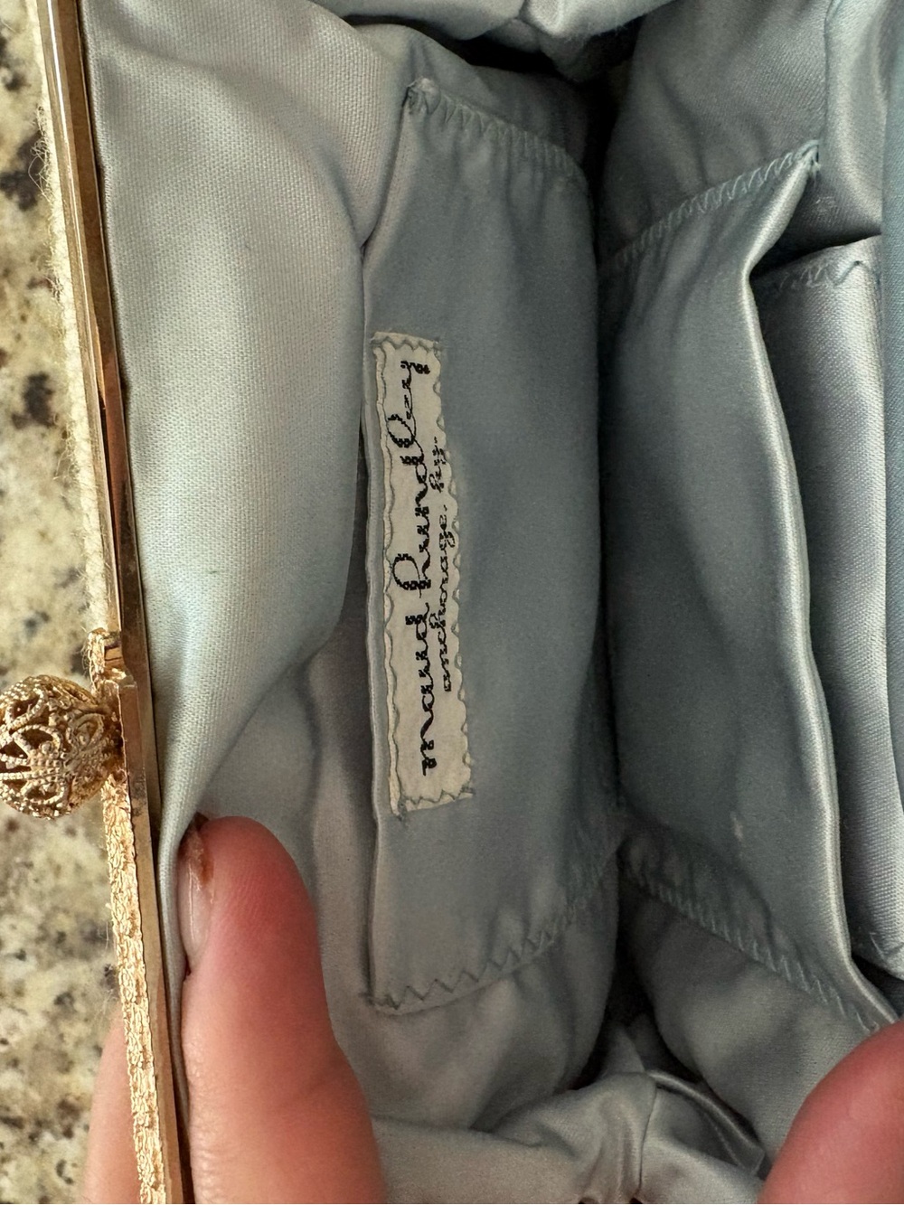 Floral Needlepoint Wristlet Clutch in Cream and Light Blue - Picture 5 of 6